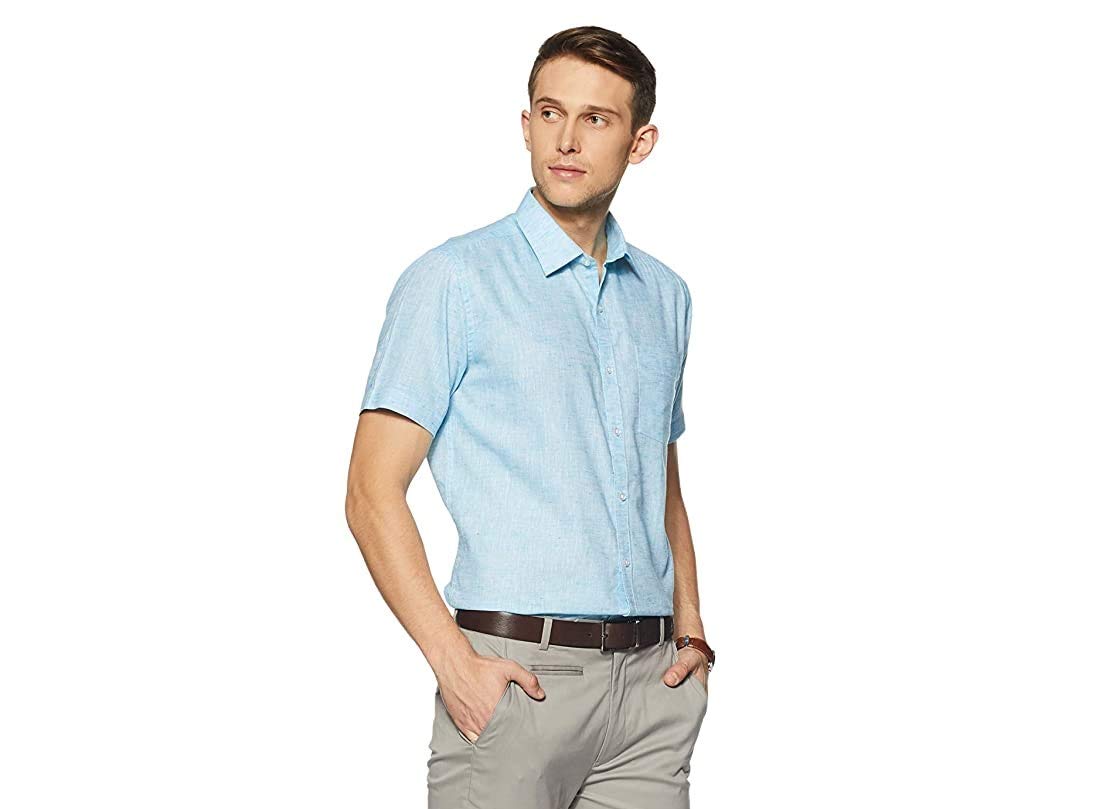 Men's Solid Regular Fit Formal Shirt (DCMFH02RC17KA2-739A_Sky Blue_44) - Image 8