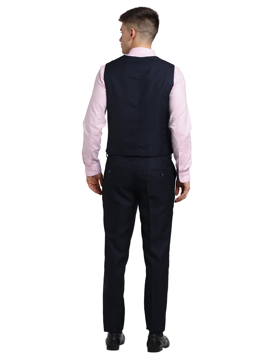 Men Poly Viscose Tailored Fit Dark Blue Three Piece Party Suits - Image 3
