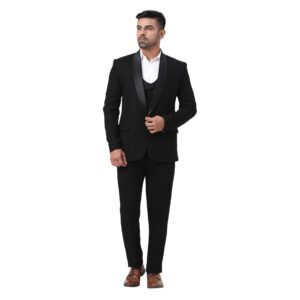 Men's Slim Fit Tuxedo 3pcs Suit with Double Brested Jacket Black