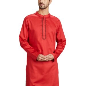 Men's Cotton Solid Festive Embellished Long Kurta (Regular Fit)