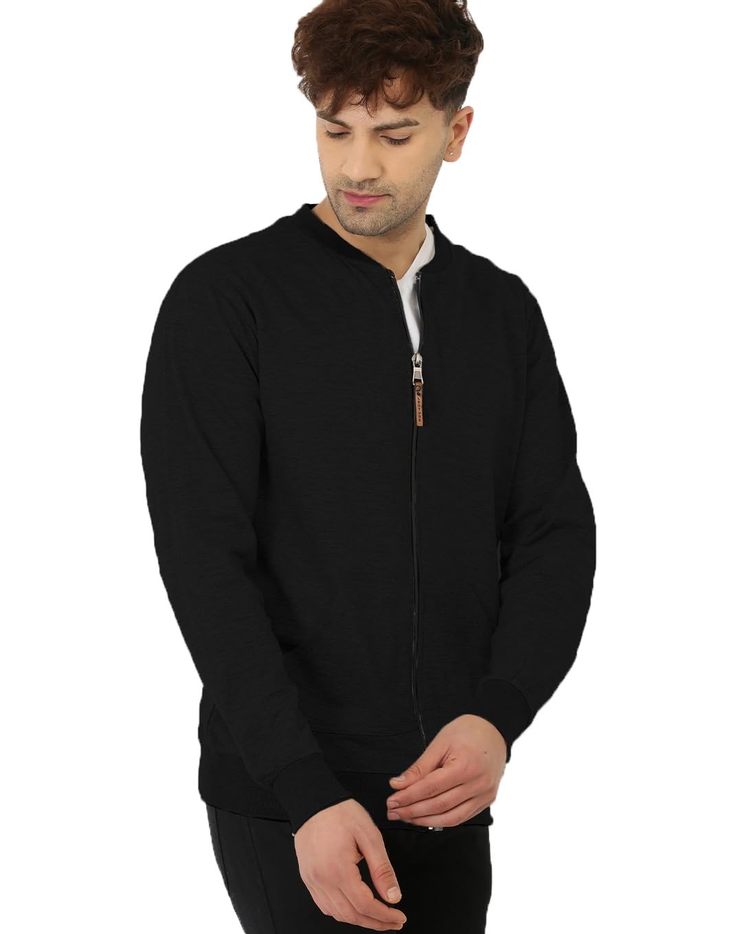 CASUAL JACKET for Men's Regular Fit Loopknit Bomber Jacket with Zipper Closure and 2 Side Pockets (Color Maroon) - Image 3
