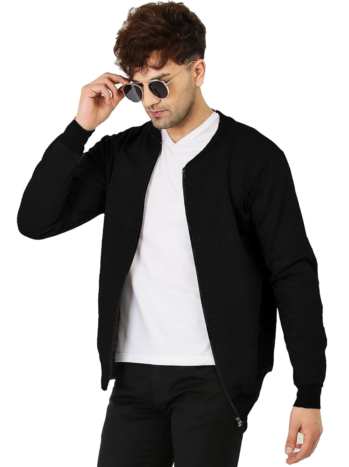 CASUAL JACKET for Men's Regular Fit Loopknit Bomber Jacket with Zipper Closure and 2 Side Pockets (Color Maroon) - Image 4