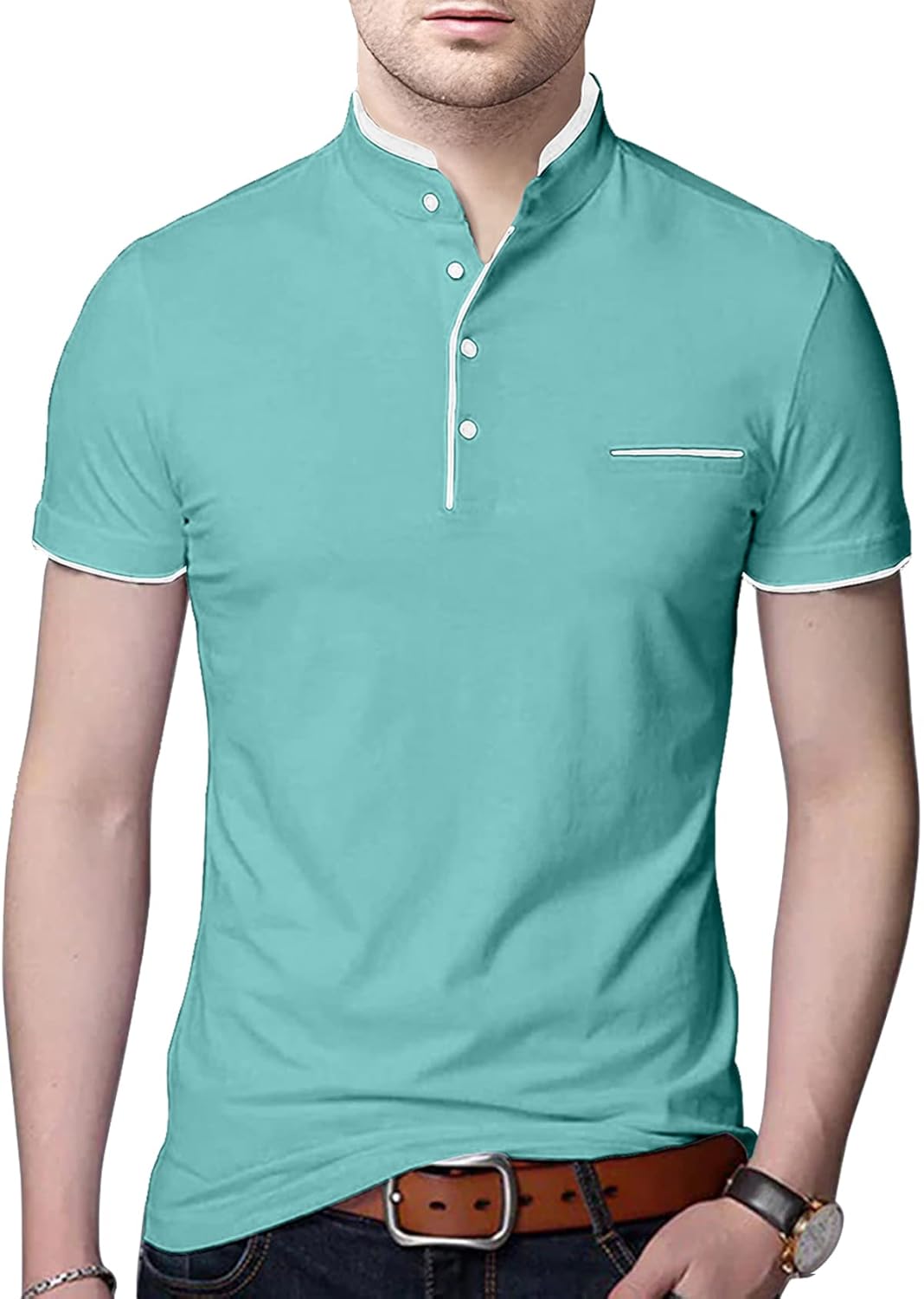 Half Sleeves Henley Regular Fit T-Shirt for Men - Image 3