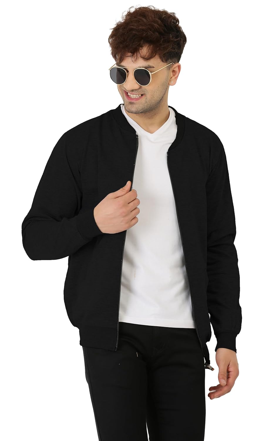 CASUAL JACKET for Men's Regular Fit Loopknit Bomber Jacket with Zipper Closure and 2 Side Pockets (Color Maroon) - Image 2