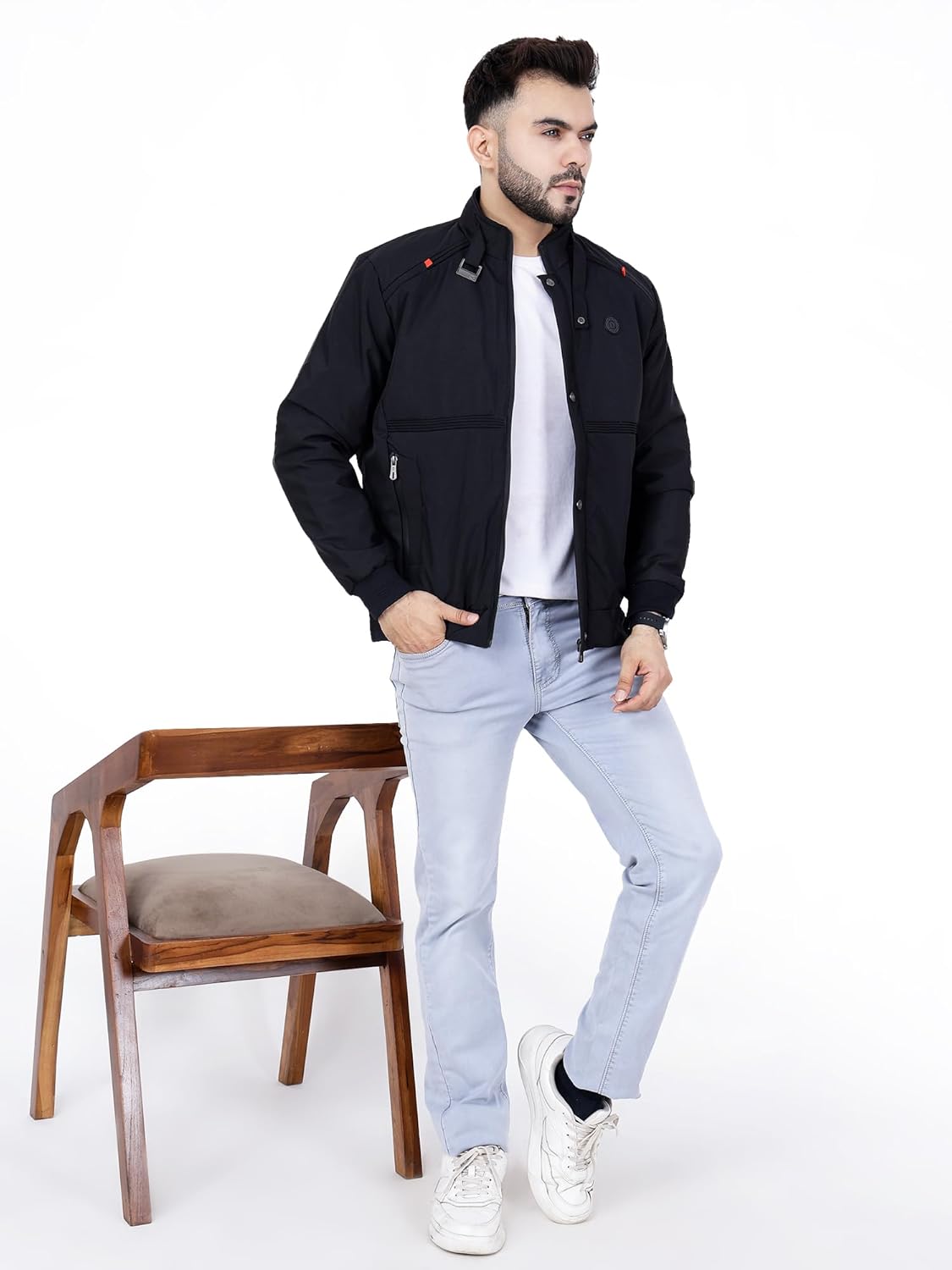 Full Sleeves Bomber Jacket for Men | TPU Men's Standing Collar Lightweight Winter Jacket, Regular Fit - Image 27