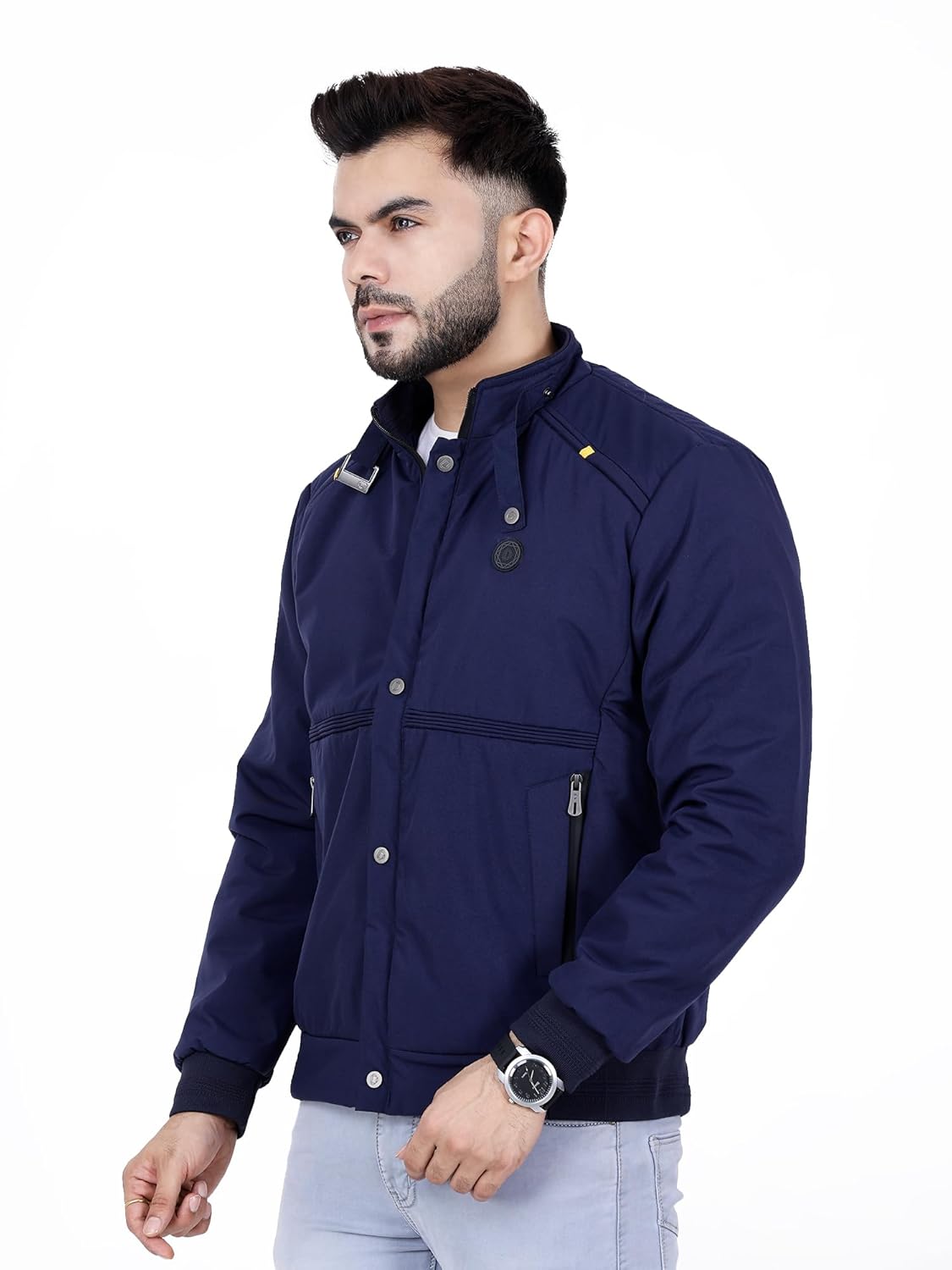Full Sleeves Bomber Jacket for Men | TPU Men's Standing Collar Lightweight Winter Jacket, Regular Fit - Image 6