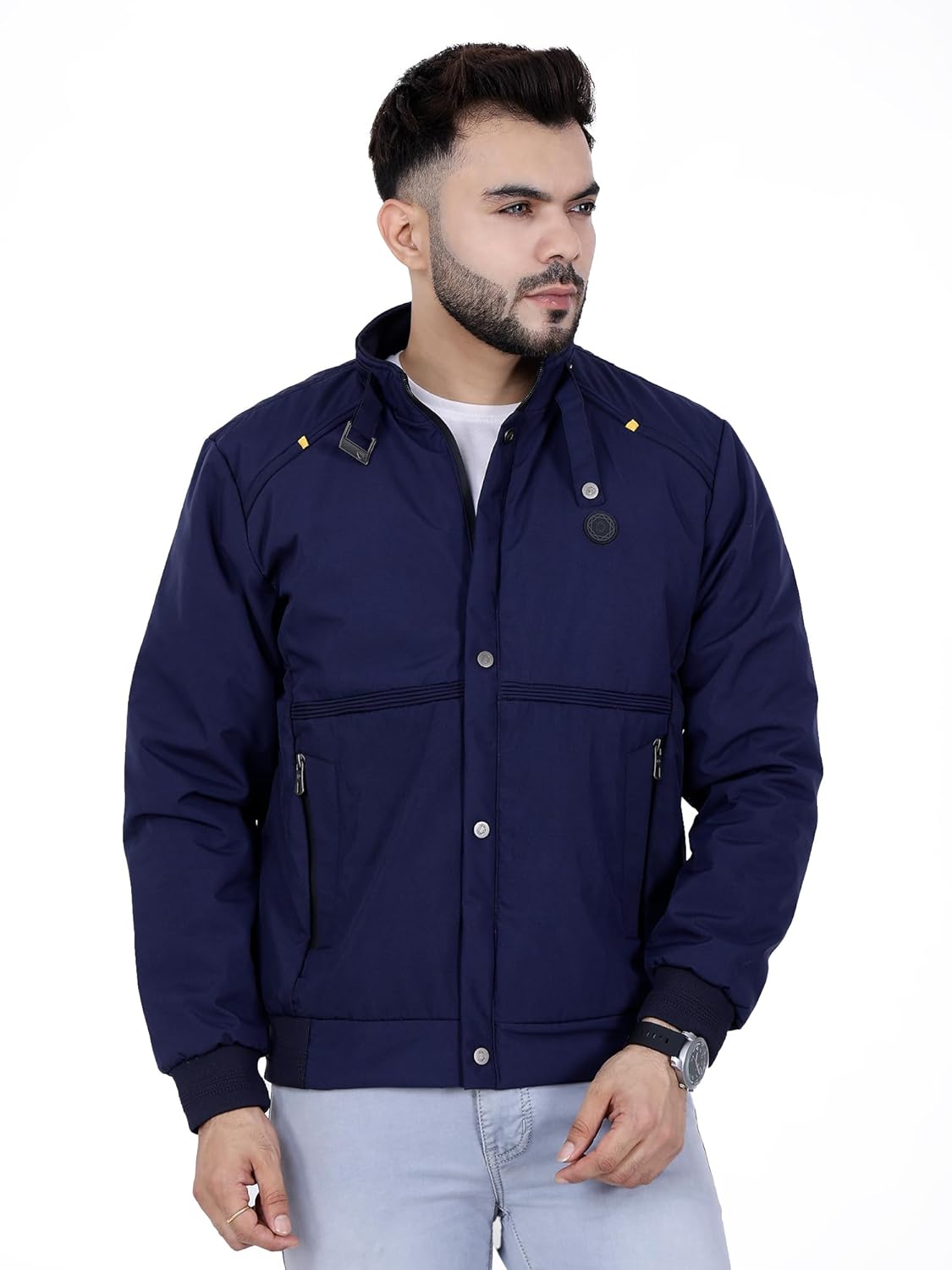 Full Sleeves Bomber Jacket for Men | TPU Men's Standing Collar Lightweight Winter Jacket, Regular Fit - Image 7