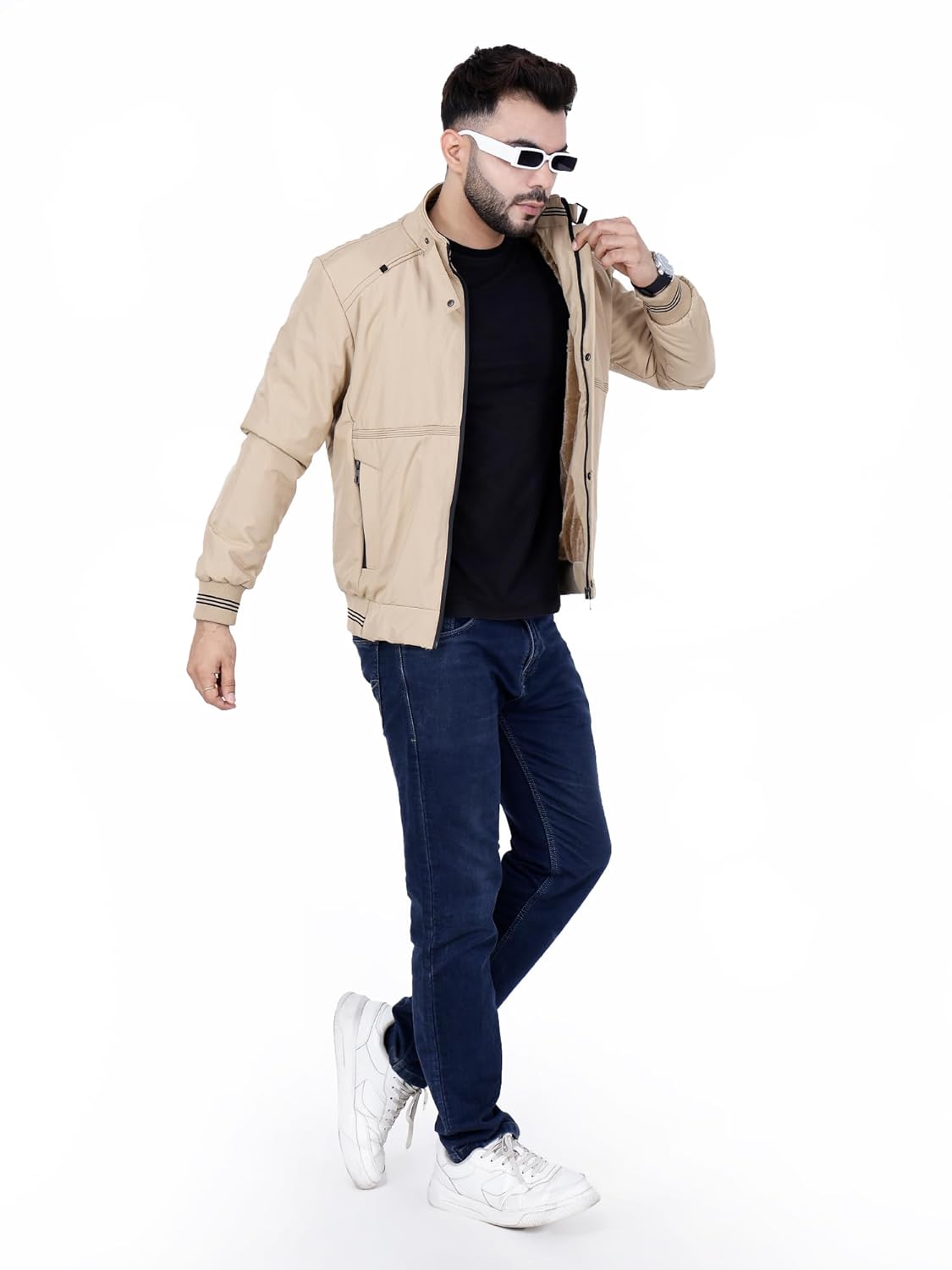 Full Sleeves Bomber Jacket for Men | TPU Men's Standing Collar Lightweight Winter Jacket, Regular Fit - Image 11