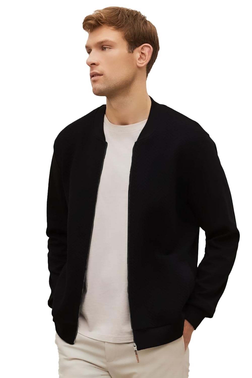 CASUAL JACKET for Men's Regular Fit Loopknit Bomber Jacket with Zipper Closure and 2 Side Pockets (Color Maroon) - Image 10