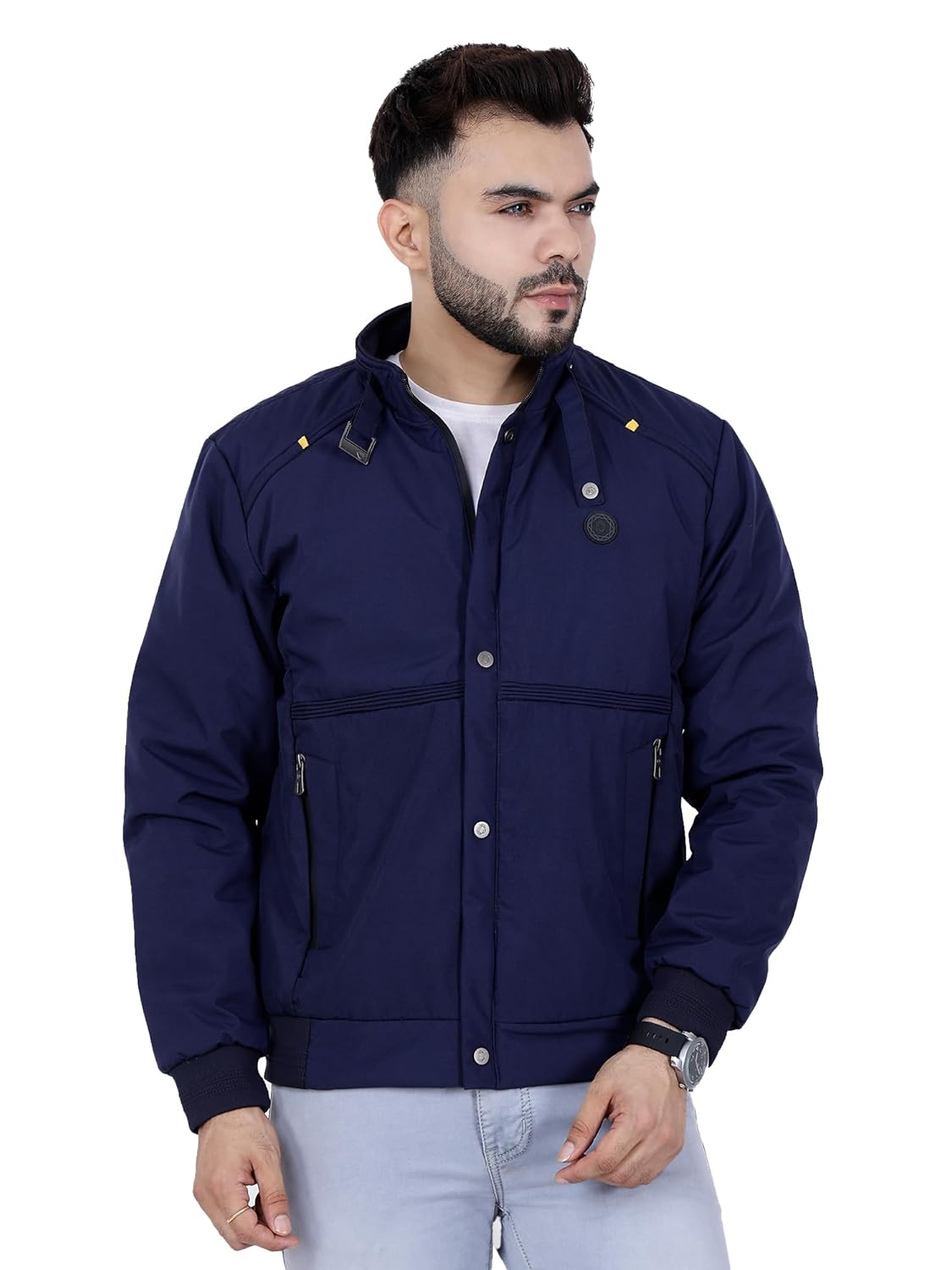 Full Sleeves Bomber Jacket for Men | TPU Men's Standing Collar Lightweight Winter Jacket, Regular Fit