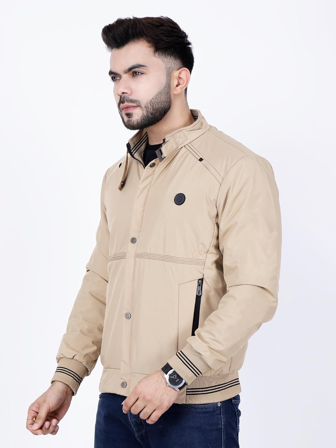 Full Sleeves Bomber Jacket for Men | TPU Men's Standing Collar Lightweight Winter Jacket, Regular Fit - Image 15