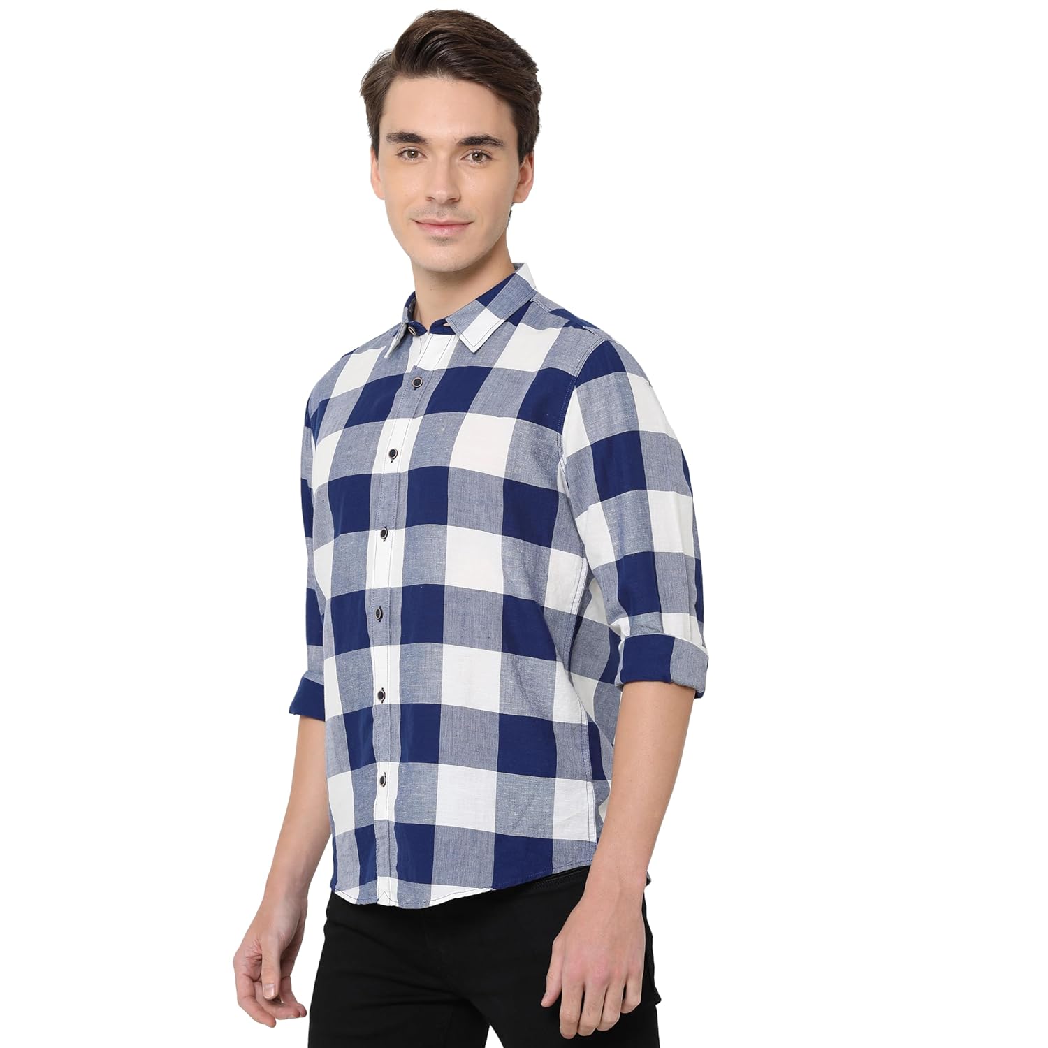 Checks Cotton Linen Blend Regular Fit Mens Casual Shirt - Image 3