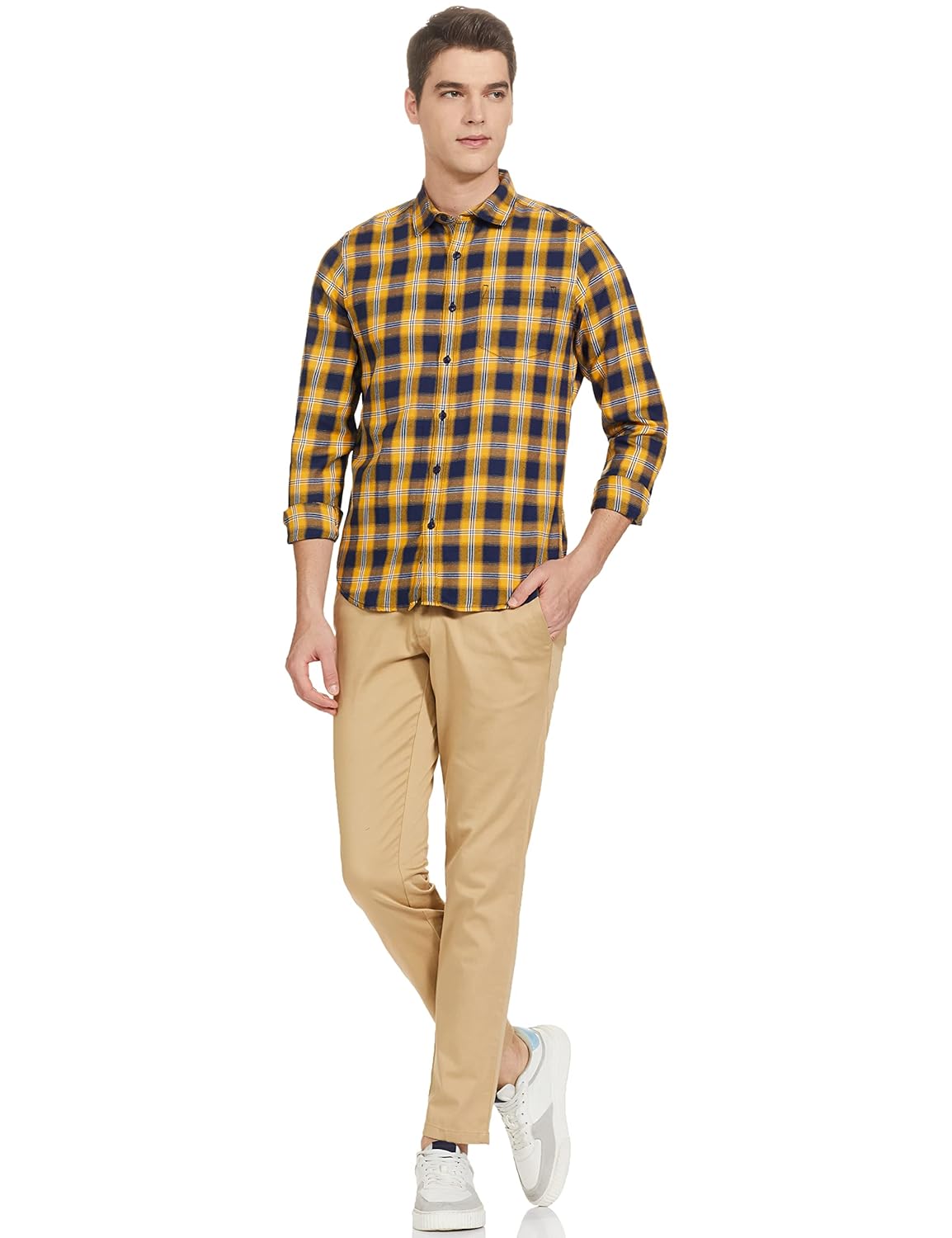 Men Polycotton Slim Fit Checked Full Sleeve Shirt - Image 4