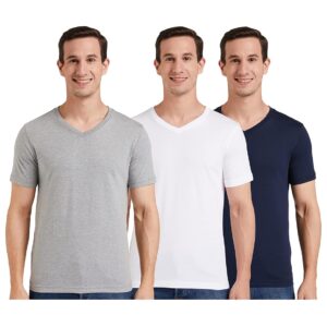 Men's Solid Cotton T Shirt | Plain | V Neck | Half Sleeve - Regular Fit | Combo Pack of 3 (Available in Plus Size)