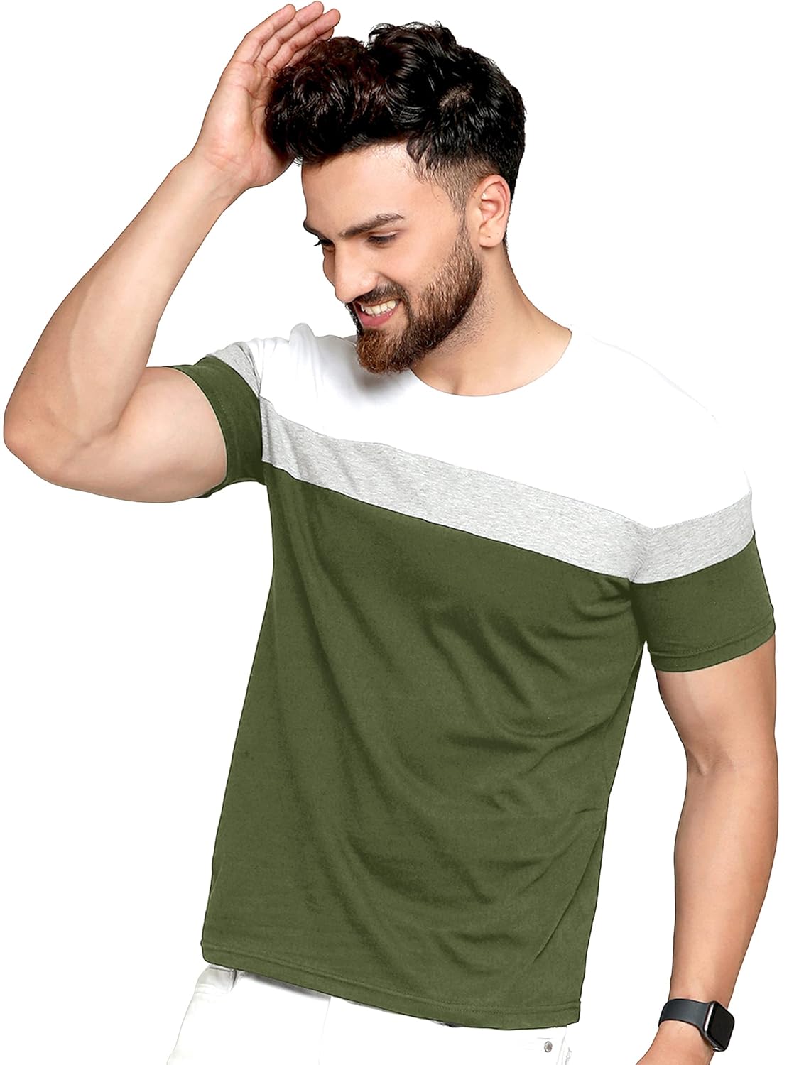 Men's Regular Fit T-Shirt (Large, Green)
