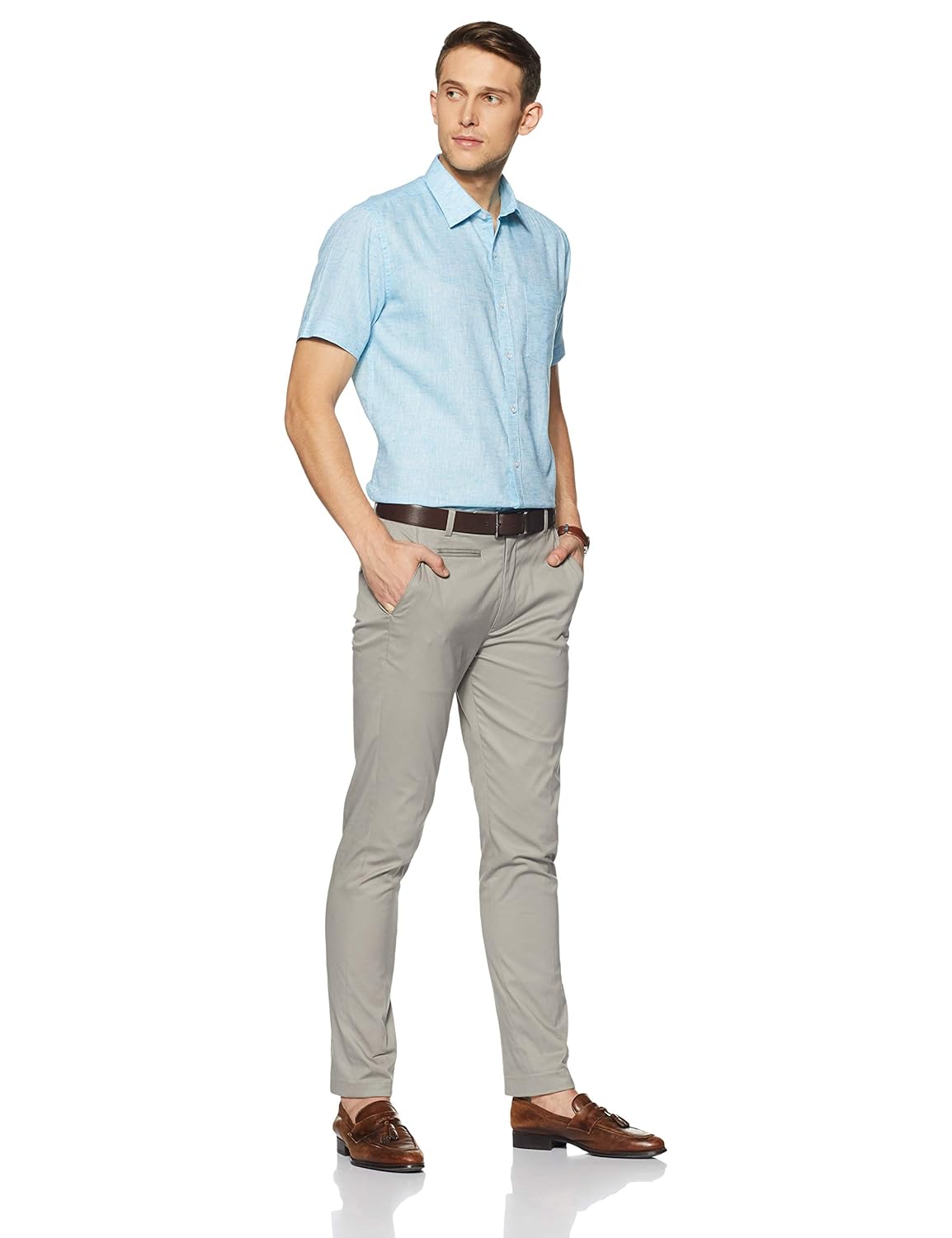 Men's Solid Regular Fit Formal Shirt (DCMFH02RC17KA2-739A_Sky Blue_44) - Image 7