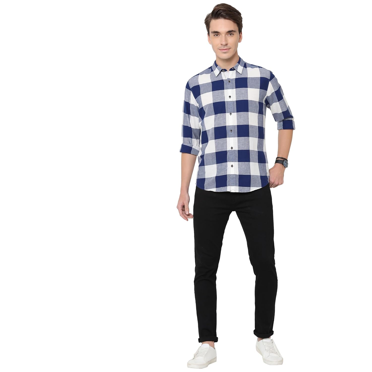 Checks Cotton Linen Blend Regular Fit Mens Casual Shirt - Image 4