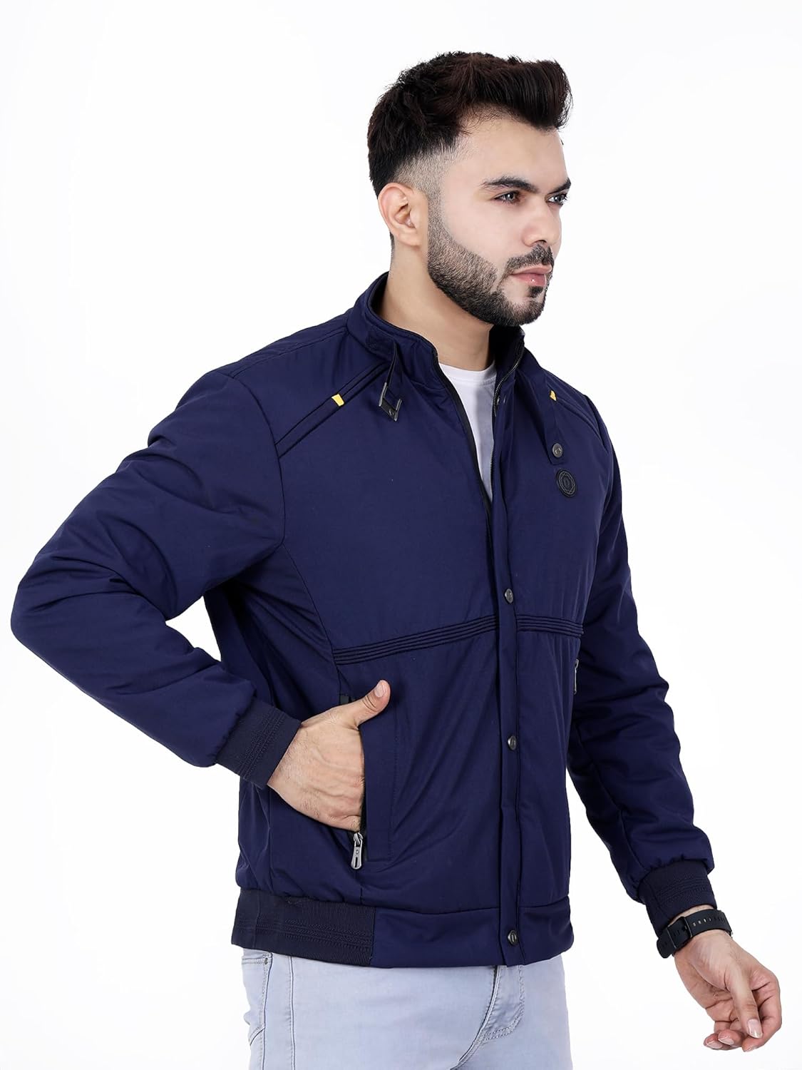 Full Sleeves Bomber Jacket for Men | TPU Men's Standing Collar Lightweight Winter Jacket, Regular Fit - Image 2