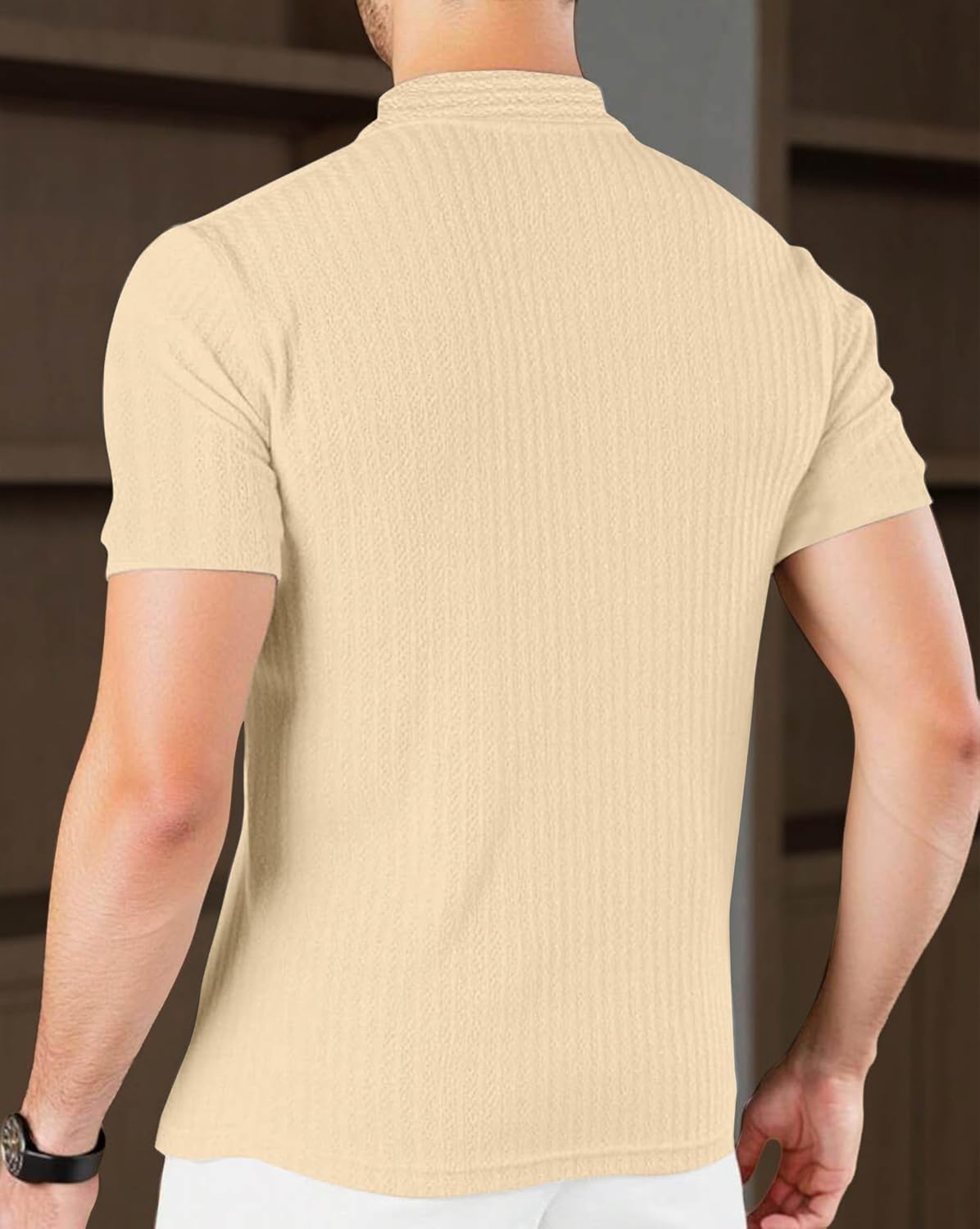 Polo T-Shirt for Men with Zipper Neck || Texture Fabric Polo Tshirt - Image 11