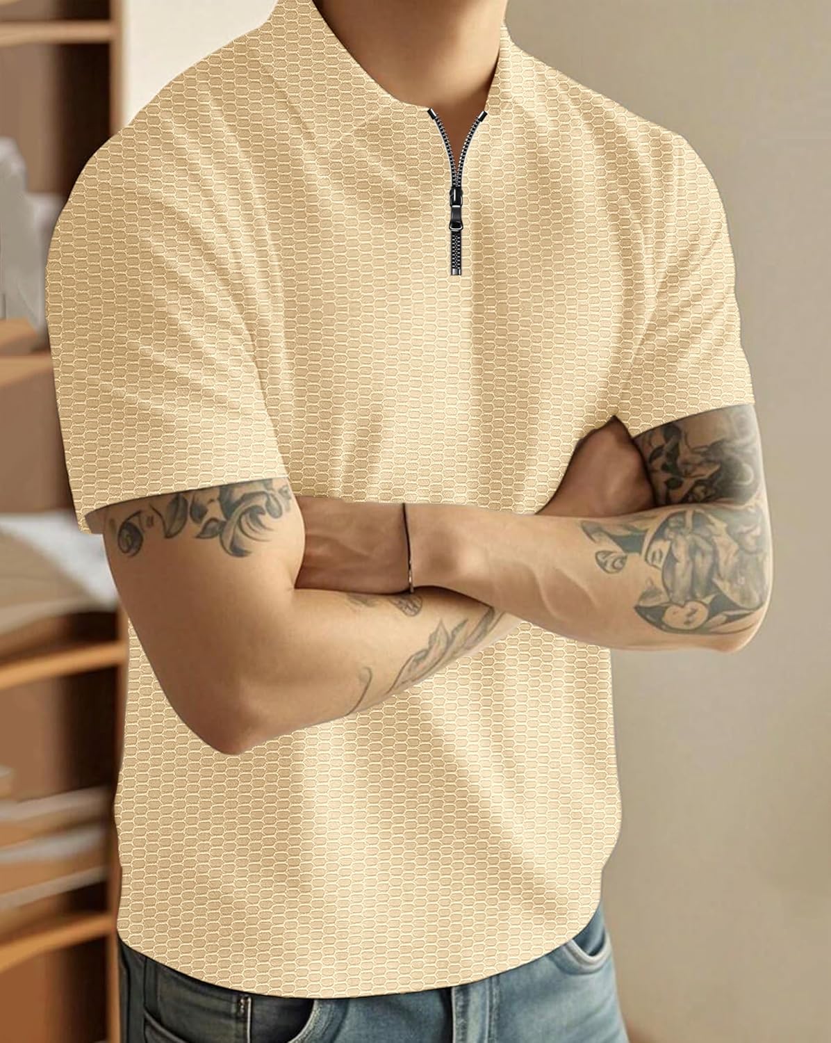 Zipper Polo T-Shirt for Mens in Texure Fabric - Image 14