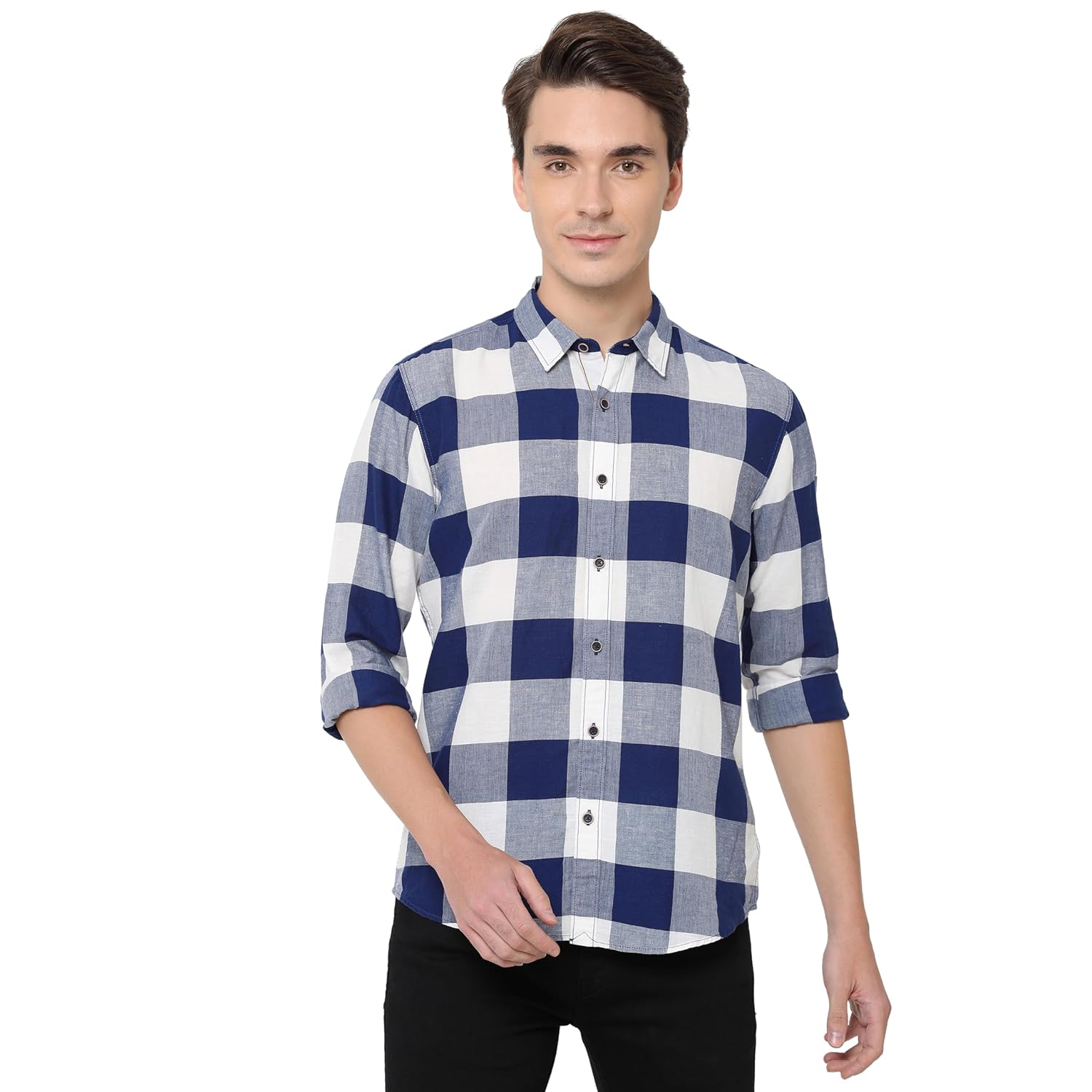 Checks Cotton Linen Blend Regular Fit Mens Casual Shirt