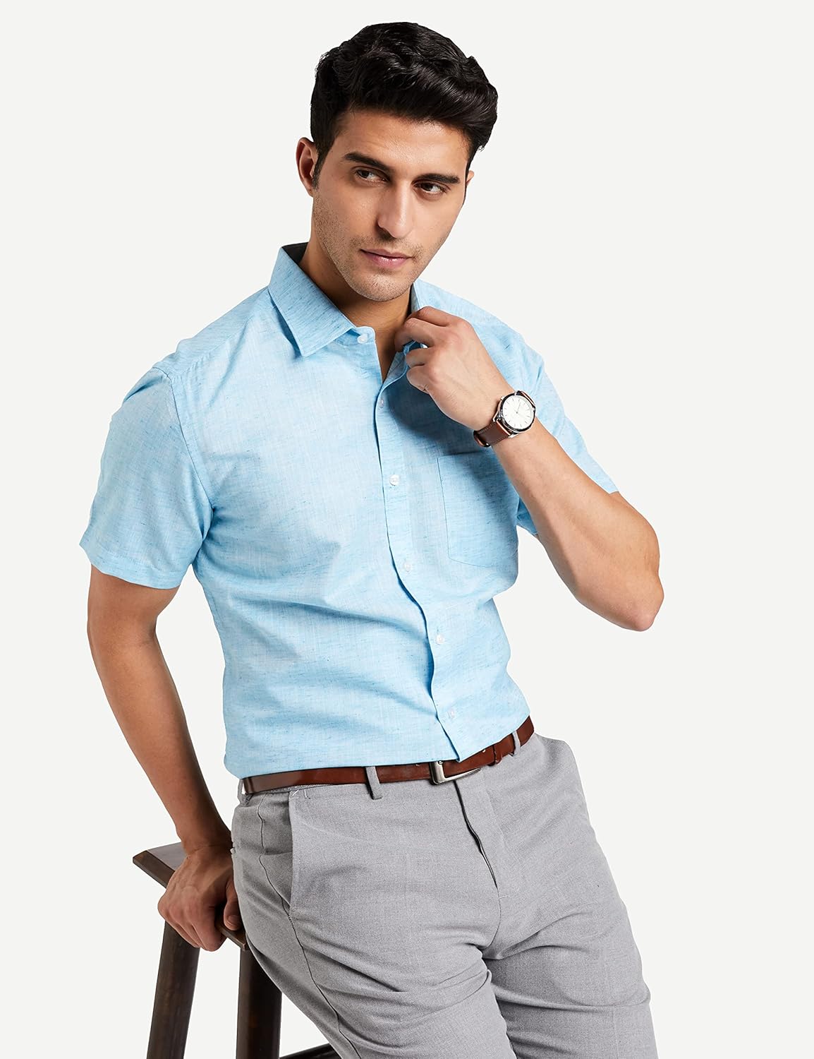 Men's Solid Regular Fit Formal Shirt (DCMFH02RC17KA2-739A_Sky Blue_44) - Image 3