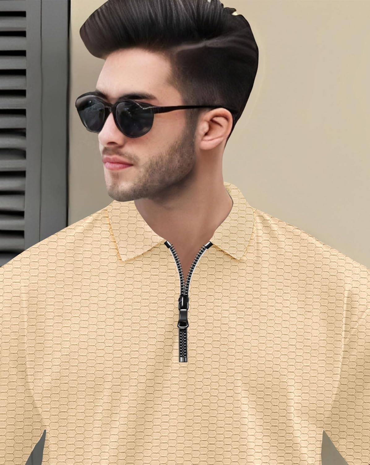 Zipper Polo T-Shirt for Mens in Texure Fabric - Image 15