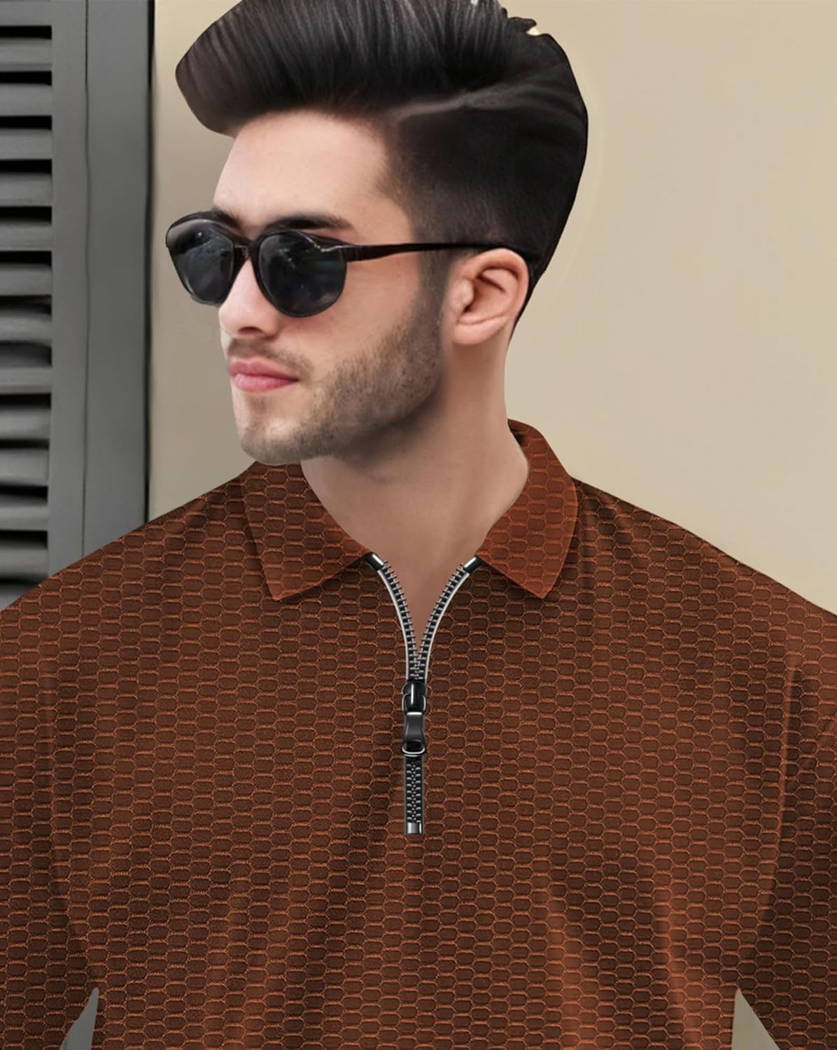 Zipper Polo T-Shirt for Mens in Texure Fabric - Image 10