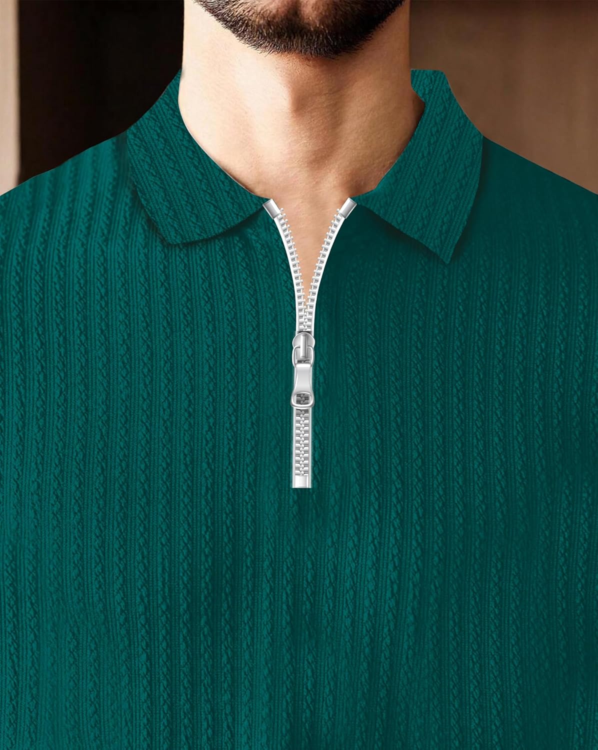 Polo T-Shirt for Men with Zipper Neck || Texture Fabric Polo Tshirt - Image 16