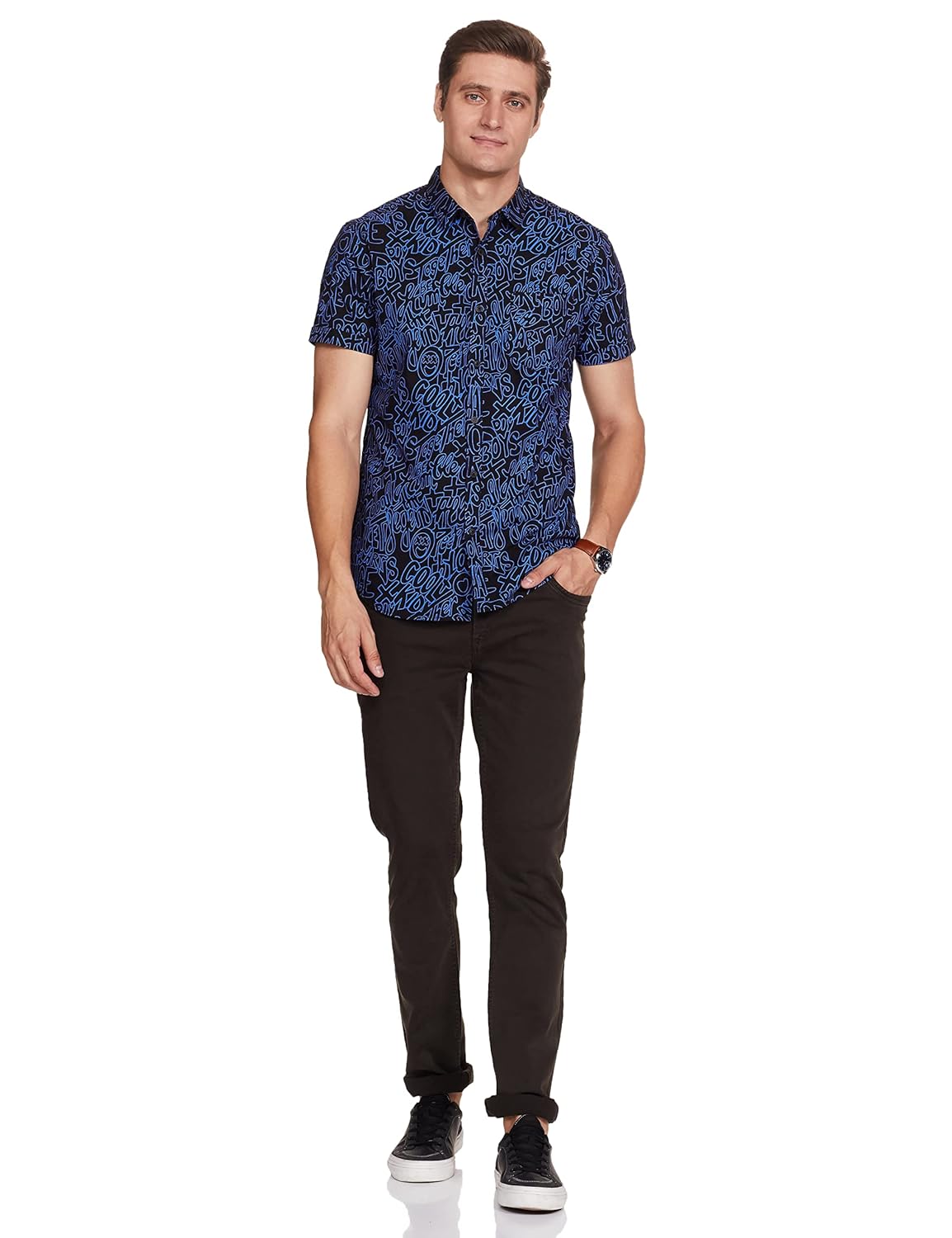 Men Cotton Slim Fit Printed Half Sleeve Shirt - Image 4