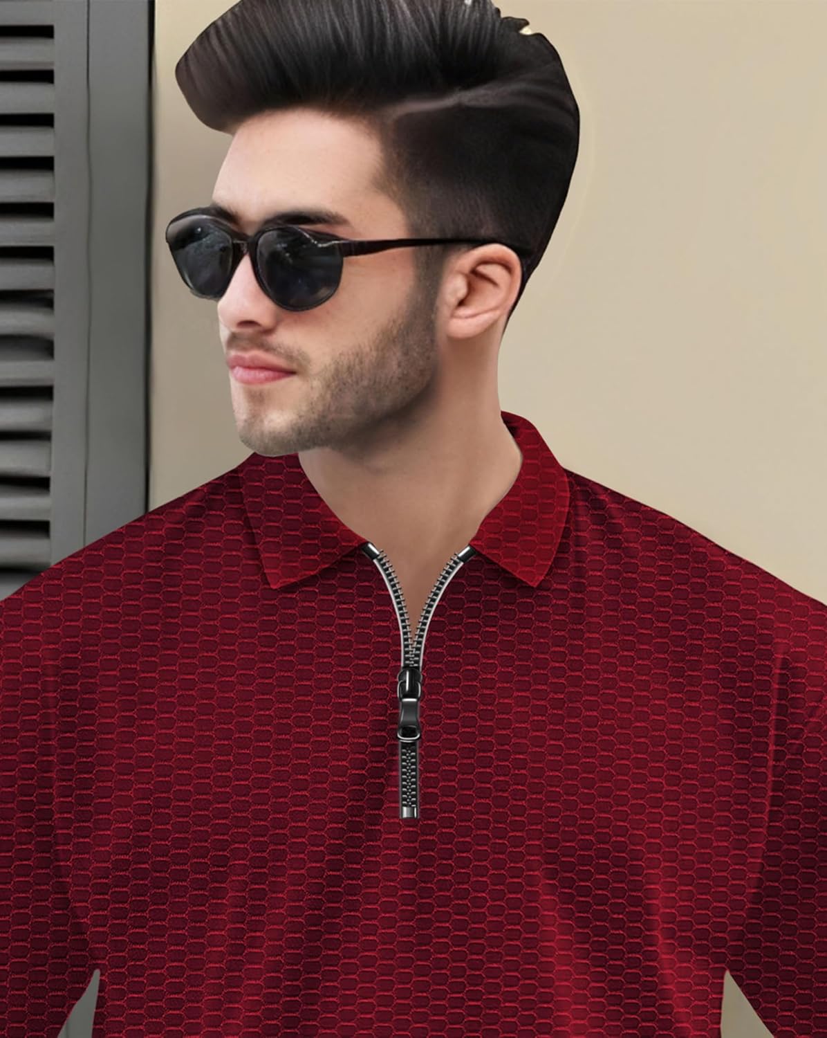 Zipper Polo T-Shirt for Mens in Texure Fabric - Image 5