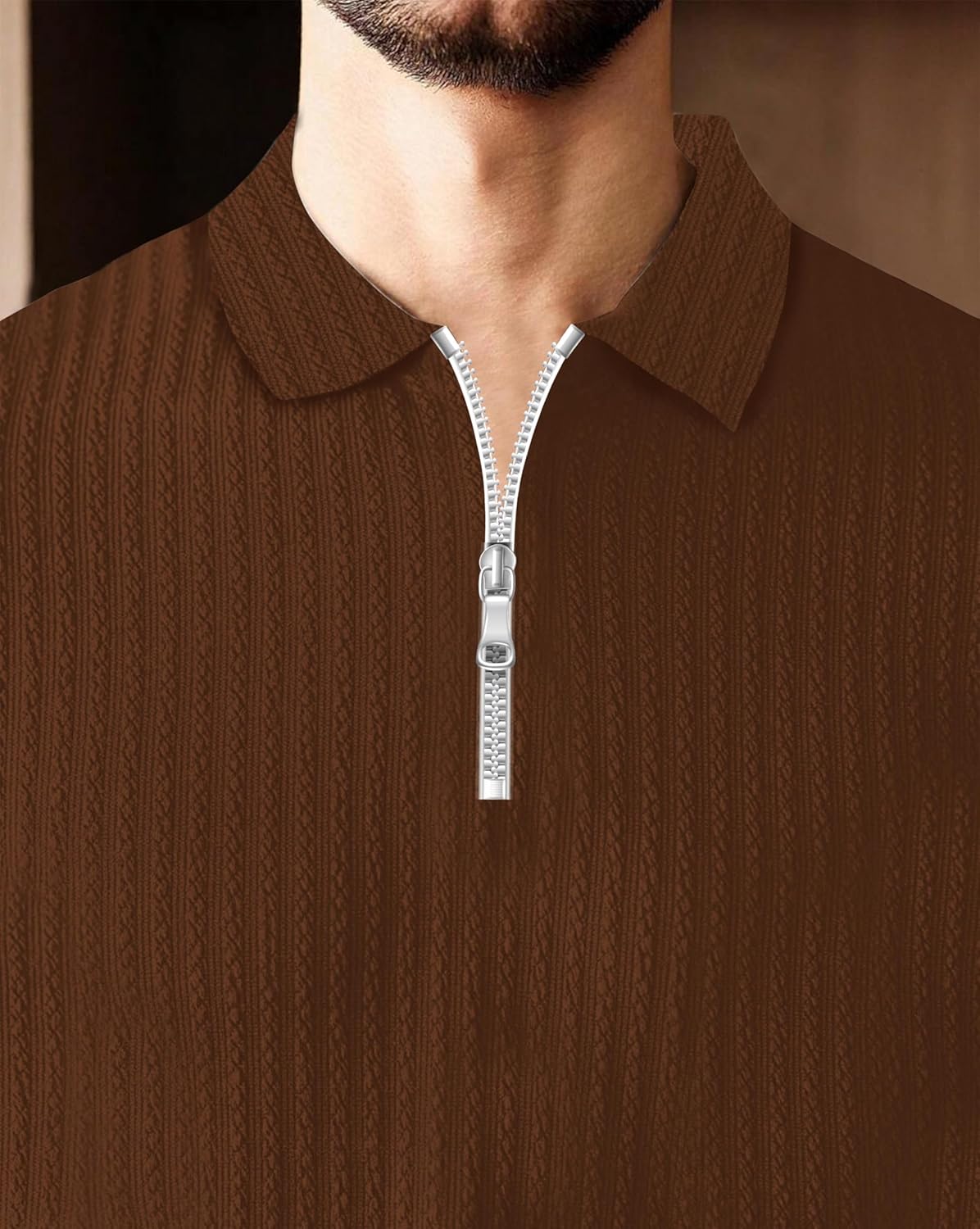 Polo T-Shirt for Men with Zipper Neck || Texture Fabric Polo Tshirt - Image 8