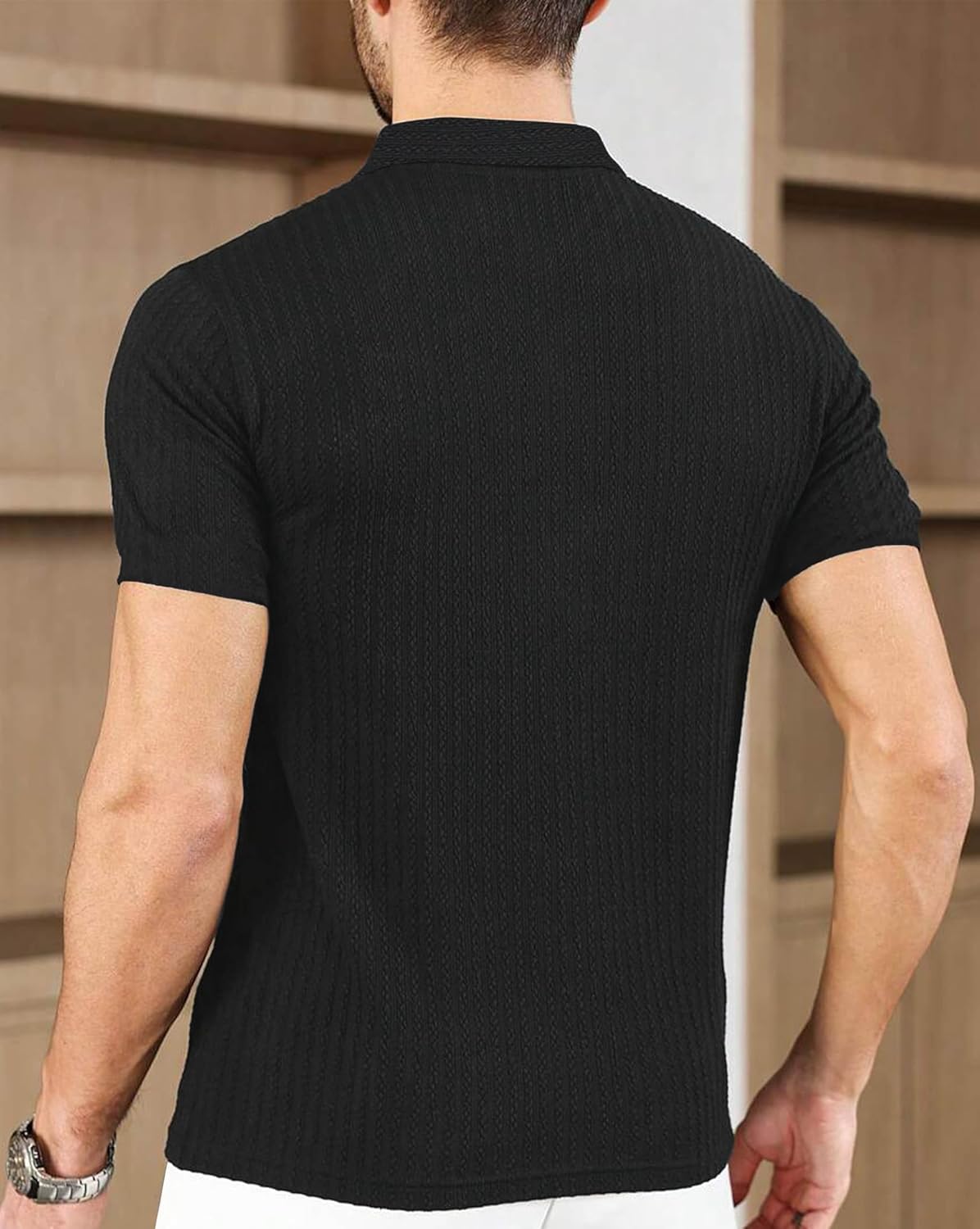 Polo T-Shirt for Men with Zipper Neck || Texture Fabric Polo Tshirt - Image 3