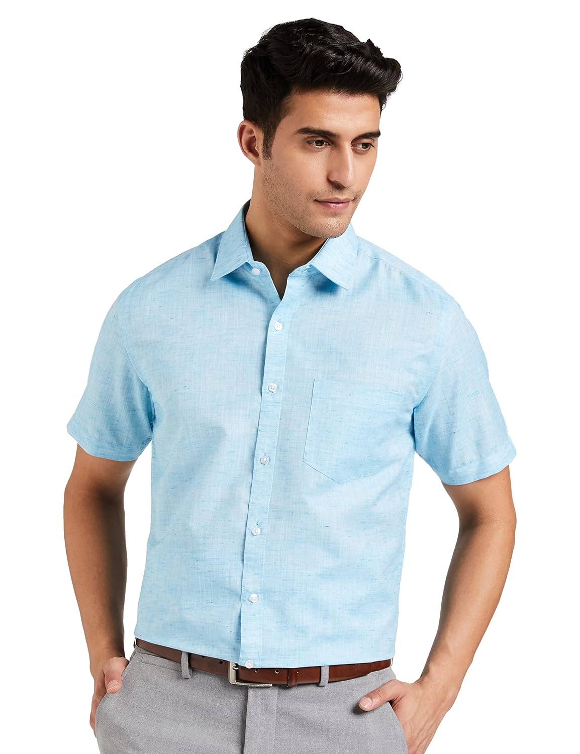 Men's Solid Regular Fit Formal Shirt (DCMFH02RC17KA2-739A_Sky Blue_44)