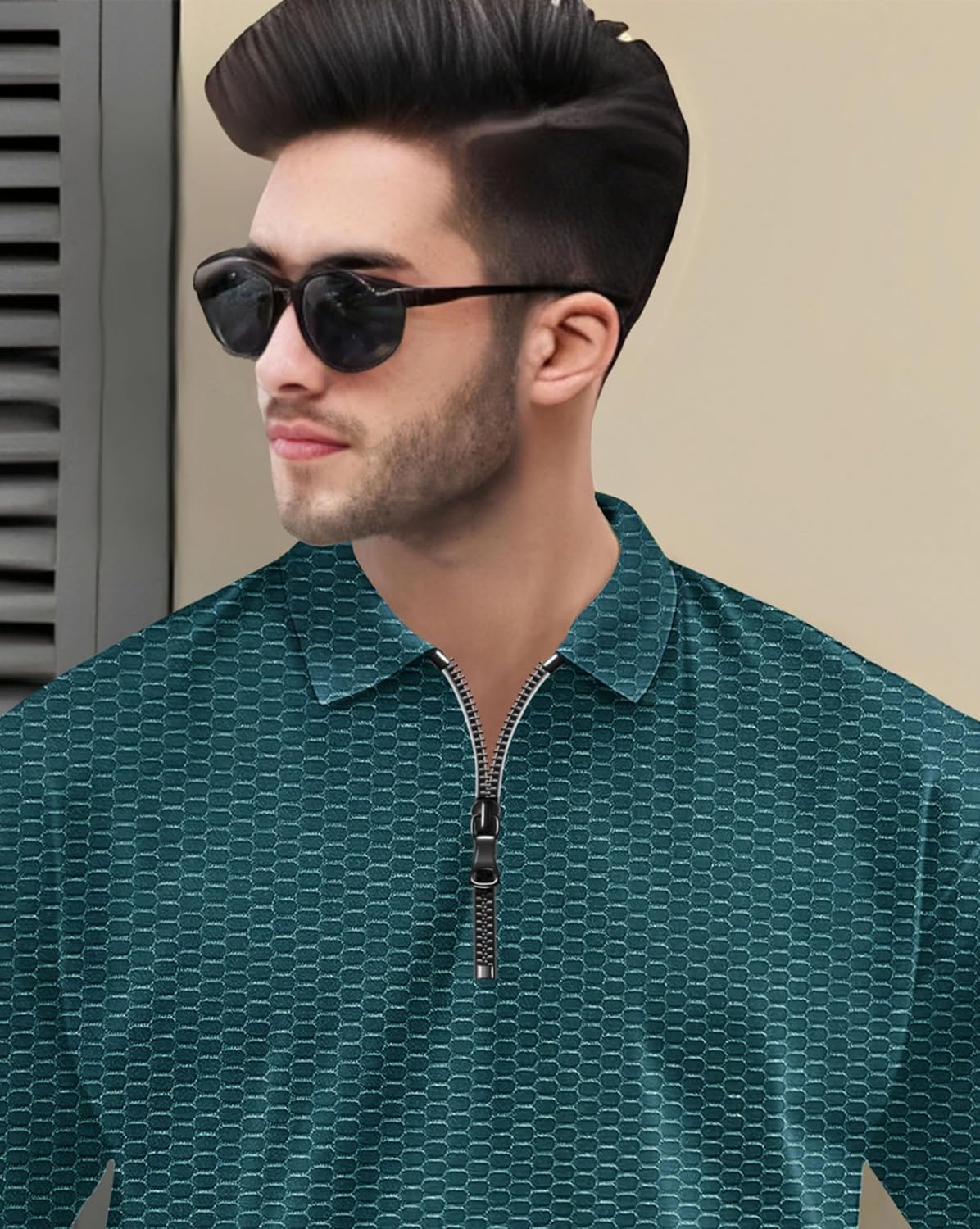 Zipper Polo T-Shirt for Mens in Texure Fabric - Image 20