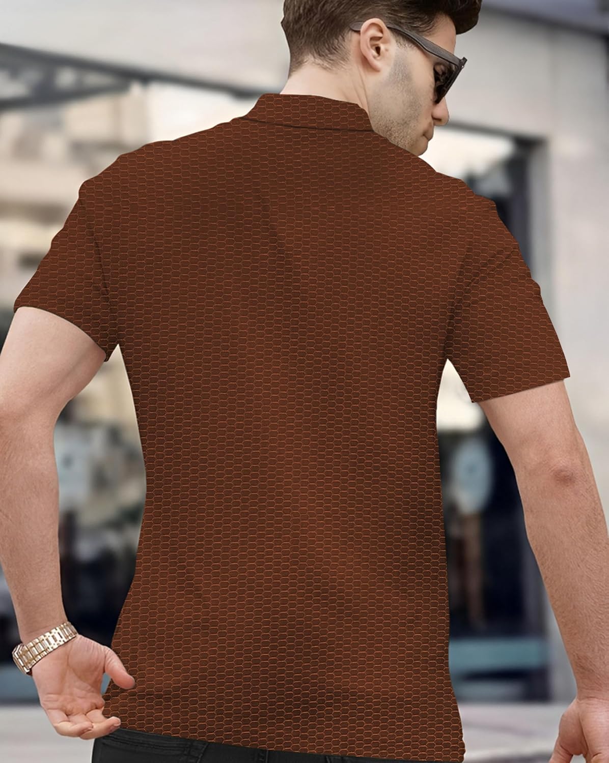 Zipper Polo T-Shirt for Mens in Texure Fabric - Image 8
