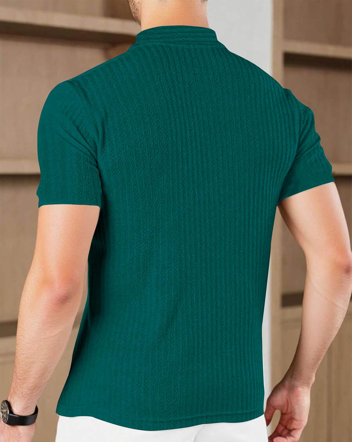 Polo T-Shirt for Men with Zipper Neck || Texture Fabric Polo Tshirt - Image 15