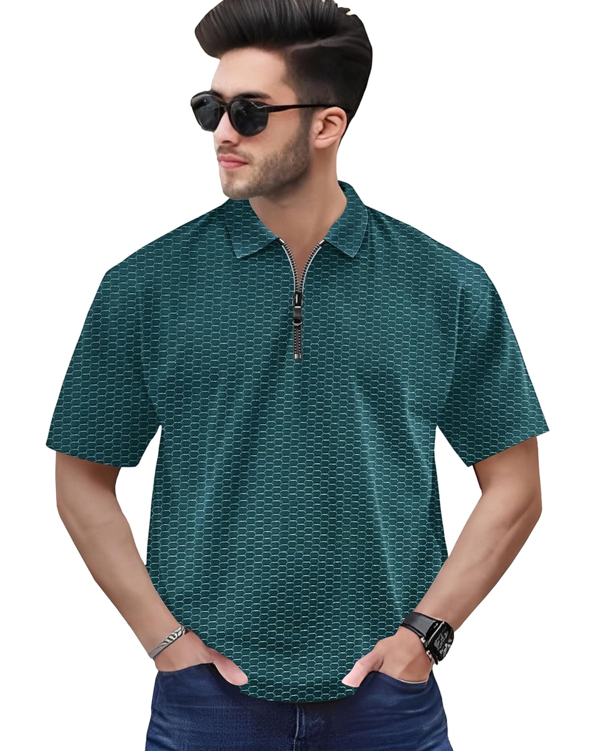Zipper Polo T-Shirt for Mens in Texure Fabric - Image 16