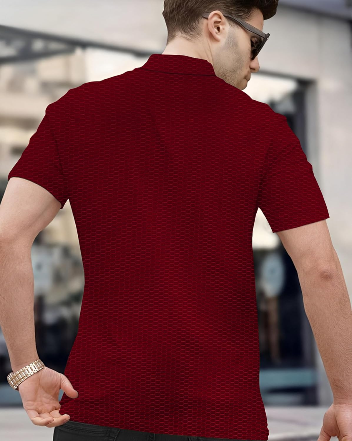 Zipper Polo T-Shirt for Mens in Texure Fabric - Image 3
