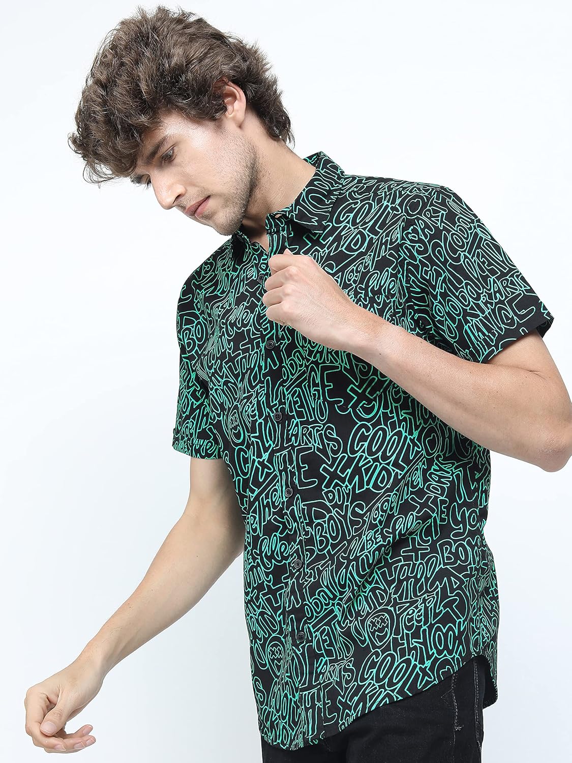 Men Cotton Slim Fit Printed Half Sleeve Shirt - Image 9