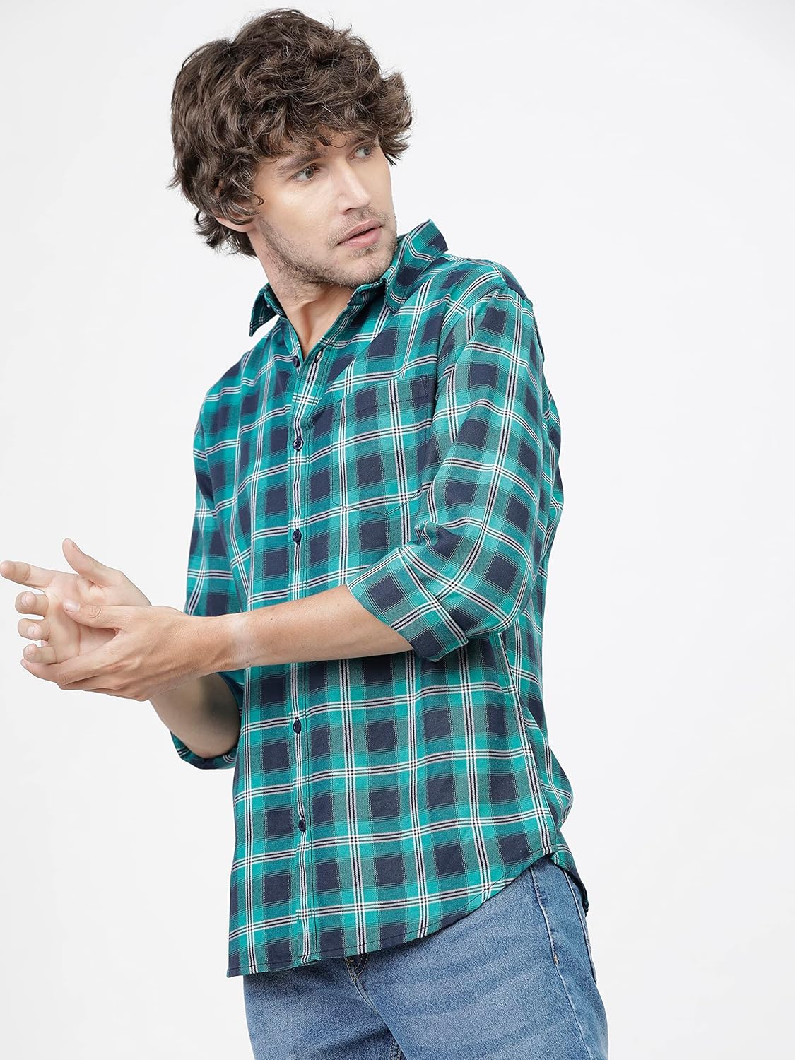 Men Polycotton Slim Fit Checked Full Sleeve Shirt - Image 10