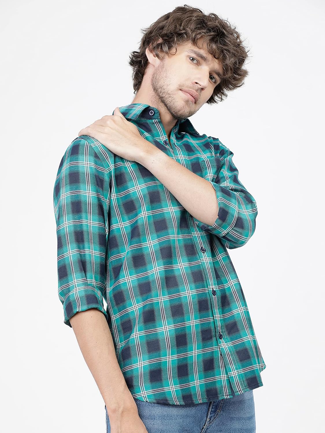 Men Polycotton Slim Fit Checked Full Sleeve Shirt - Image 7