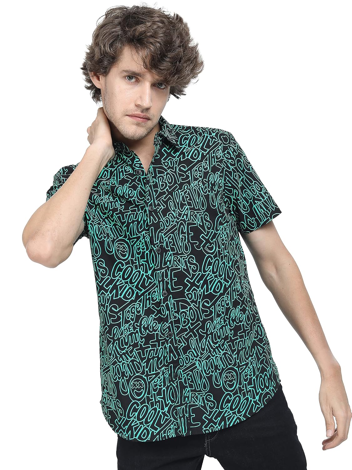 Men Cotton Slim Fit Printed Half Sleeve Shirt - Image 6