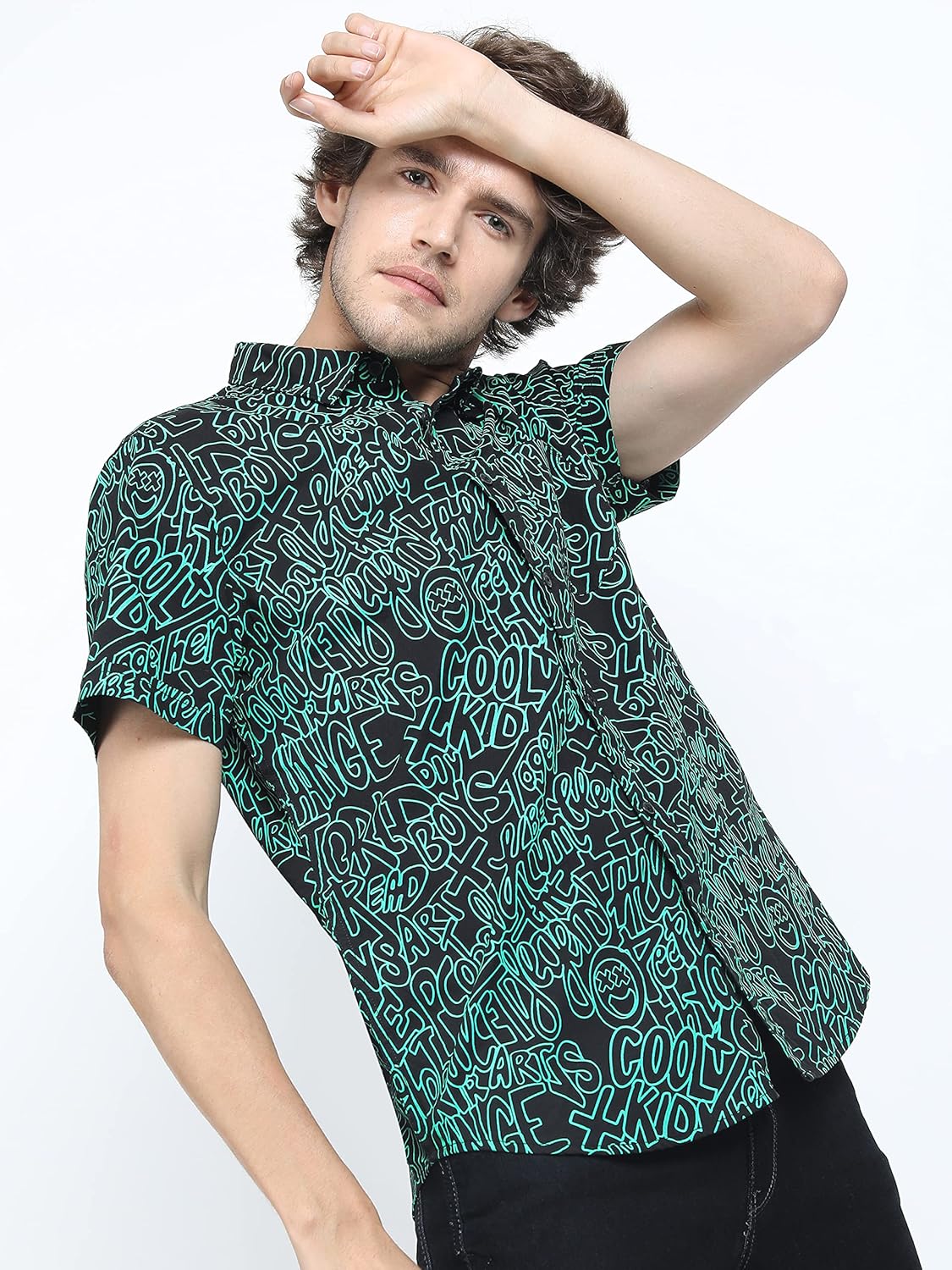 Men Cotton Slim Fit Printed Half Sleeve Shirt - Image 7