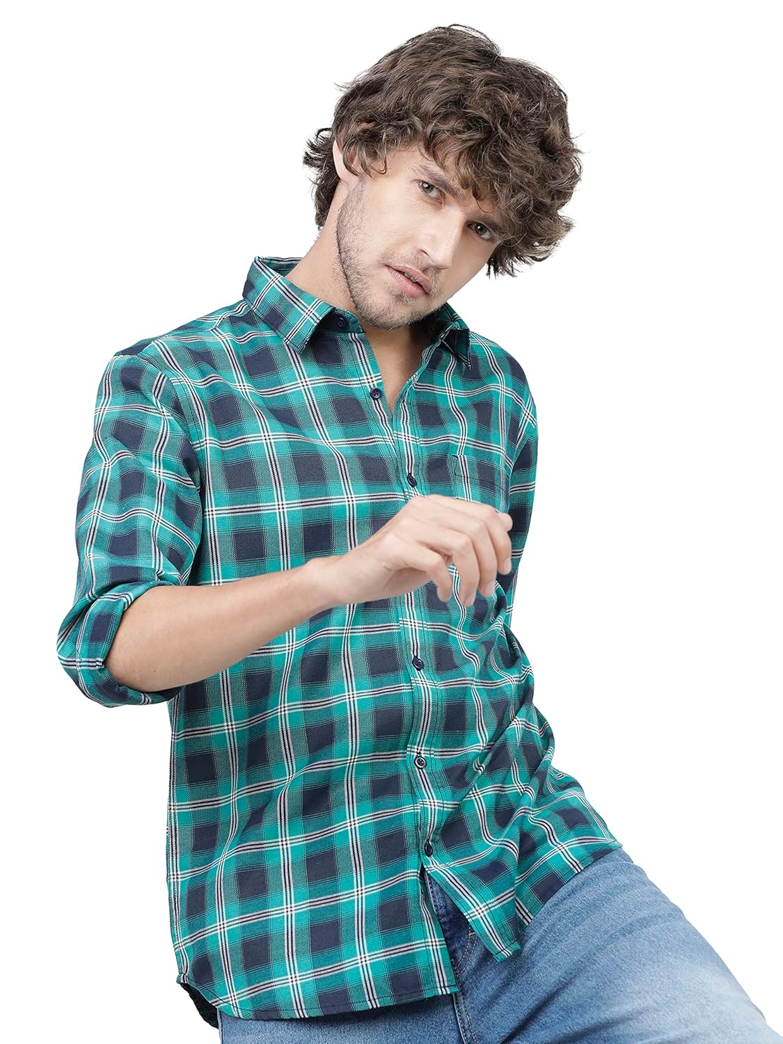 Men Polycotton Slim Fit Checked Full Sleeve Shirt - Image 6
