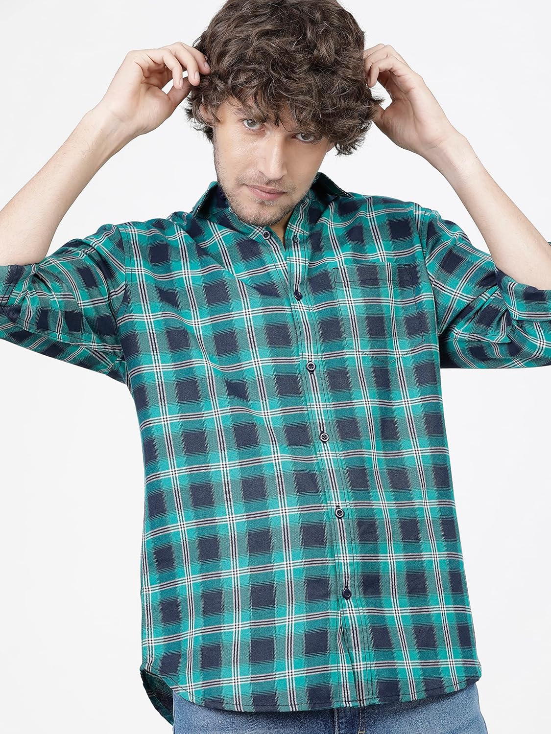 Men Polycotton Slim Fit Checked Full Sleeve Shirt - Image 9