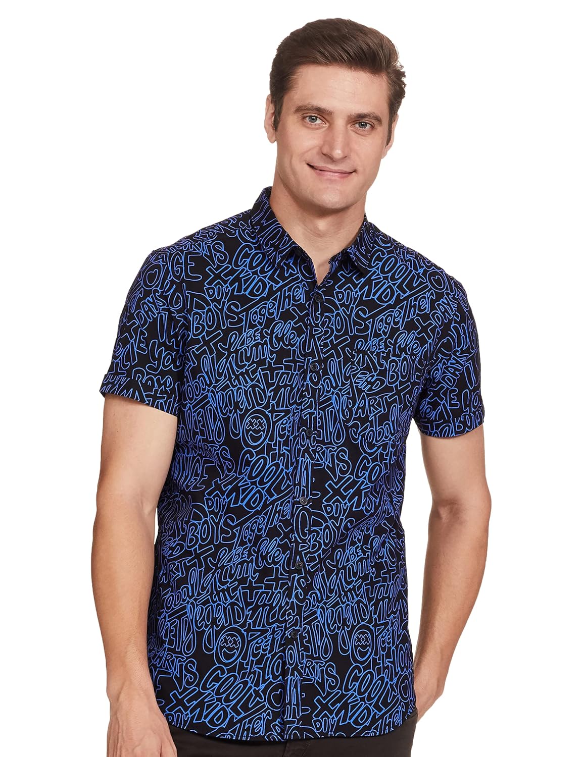 Men Cotton Slim Fit Printed Half Sleeve Shirt