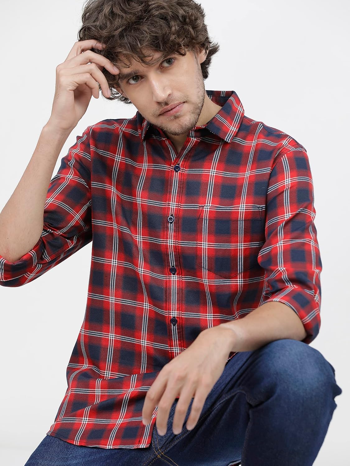 Men Polycotton Slim Fit Checked Full Sleeve Shirt - Image 17